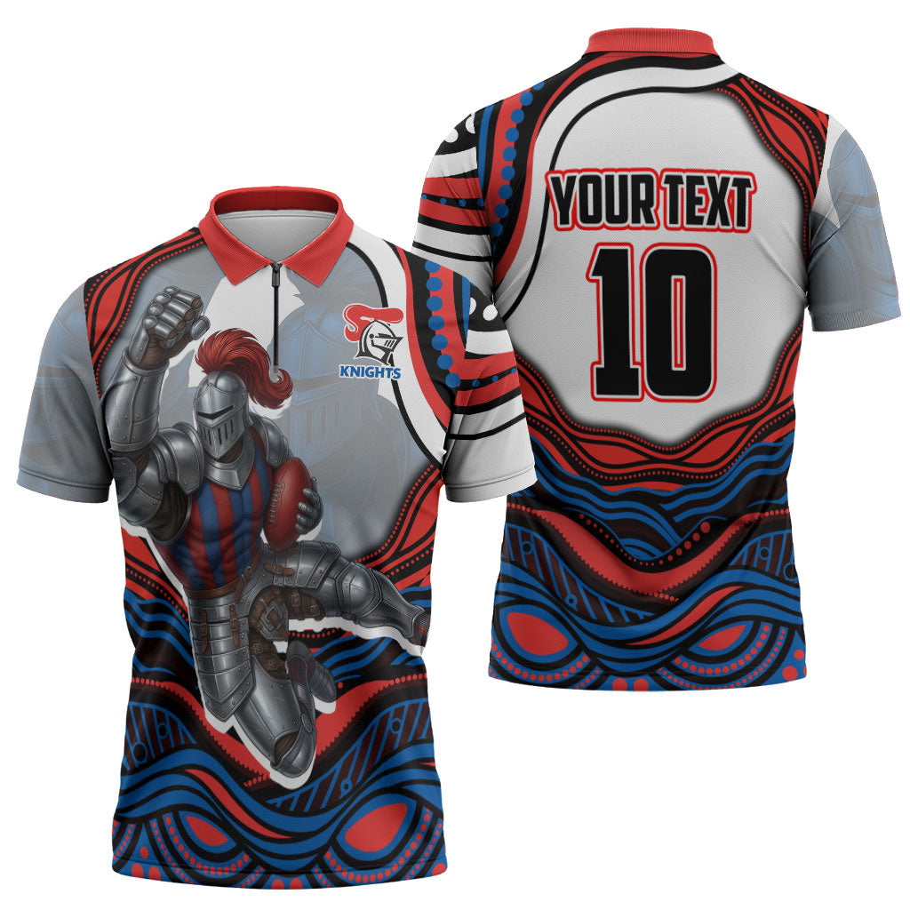 Personalized Newcastle Knights Zipper Polo Shirt Aboriginal Dot Art - Dreamtime Rugby Mascot