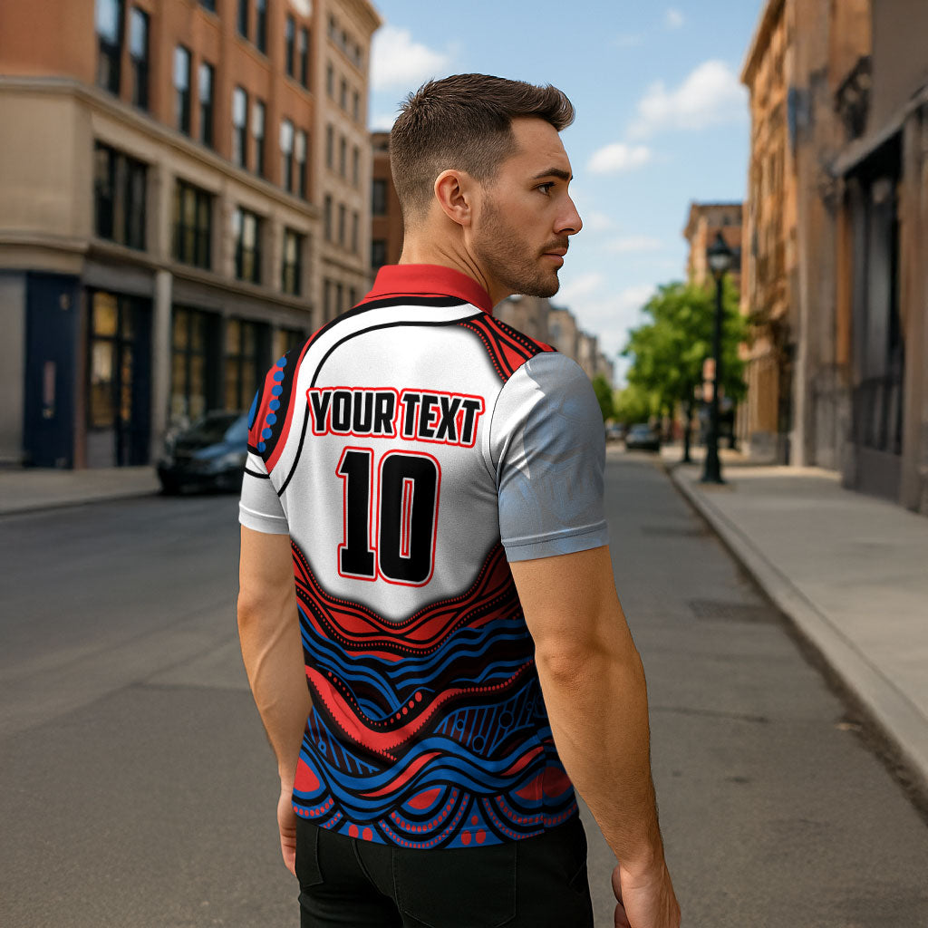 Personalized Newcastle Knights Zipper Polo Shirt Aboriginal Dot Art - Dreamtime Rugby Mascot