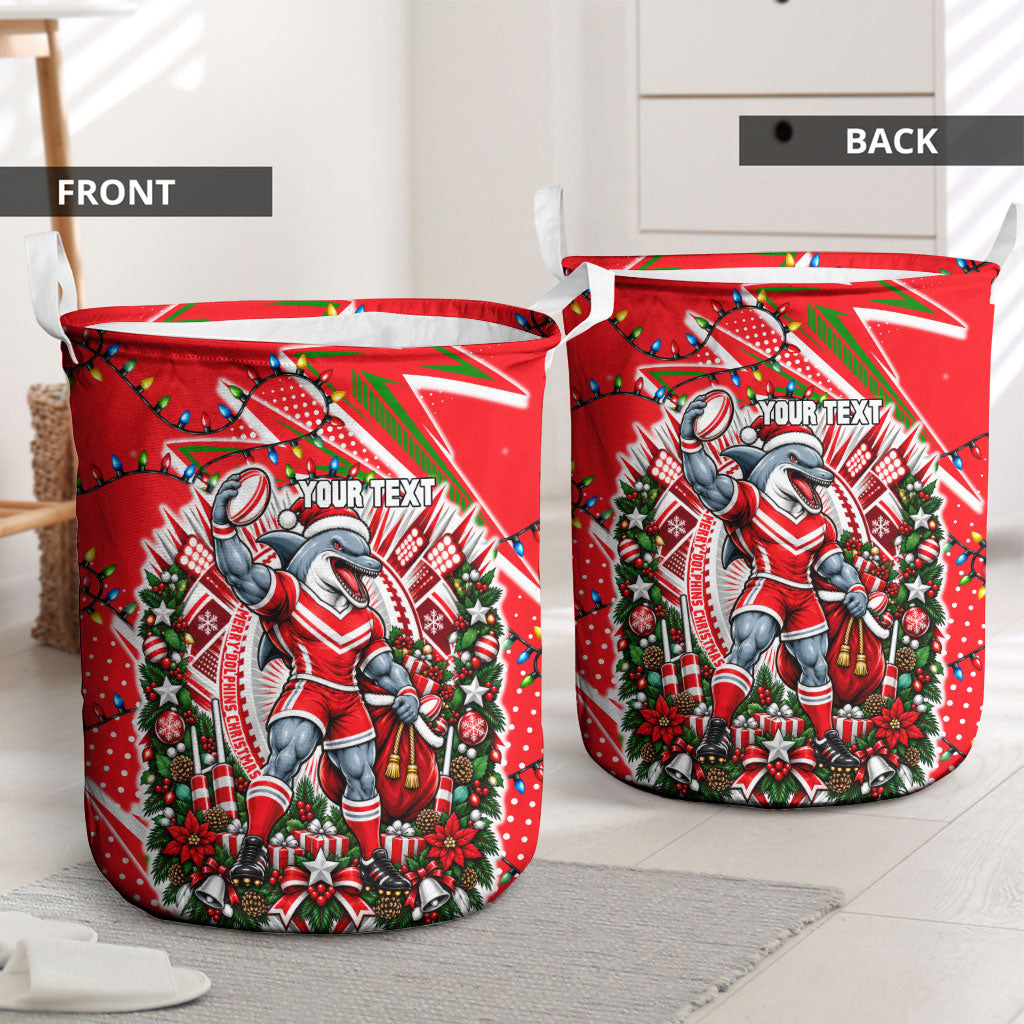 Personalized Dolphins Rugby Christmas Laundry Basket Holiday Mascot Graphic Art Festive Lights Bow
