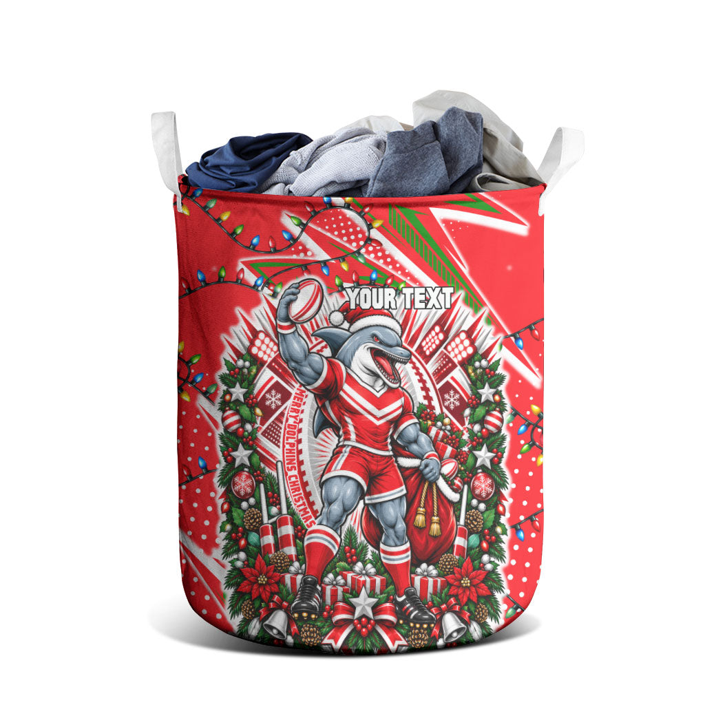 Personalized Dolphins Rugby Christmas Laundry Basket Holiday Mascot Graphic Art Festive Lights Bow