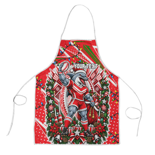Personalized Dolphins Rugby Christmas Apron Holiday Mascot Graphic Art Festive Lights Bow