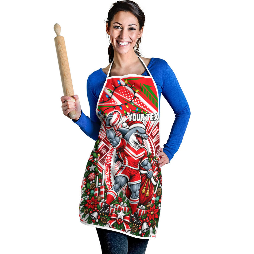 Personalized Dolphins Rugby Christmas Apron Holiday Mascot Graphic Art Festive Lights Bow