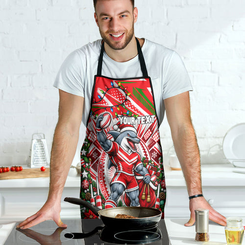 Personalized Dolphins Rugby Christmas Apron Holiday Mascot Graphic Art Festive Lights Bow