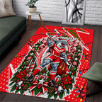 Personalized Dolphins Rugby Christmas Area Rug Holiday Mascot Graphic Art Festive Lights Bow