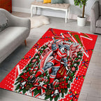 Personalized Dolphins Rugby Christmas Area Rug Holiday Mascot Graphic Art Festive Lights Bow