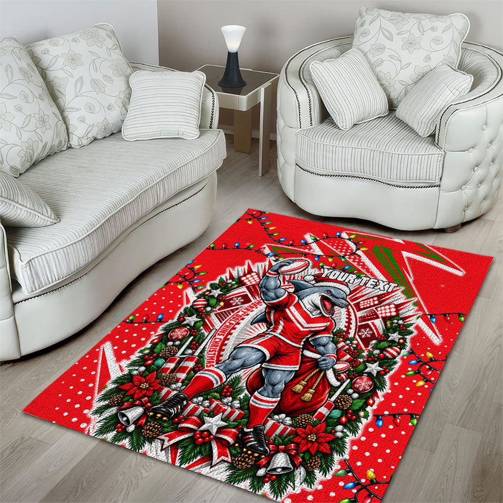 Personalized Dolphins Rugby Christmas Area Rug Holiday Mascot Graphic Art Festive Lights Bow
