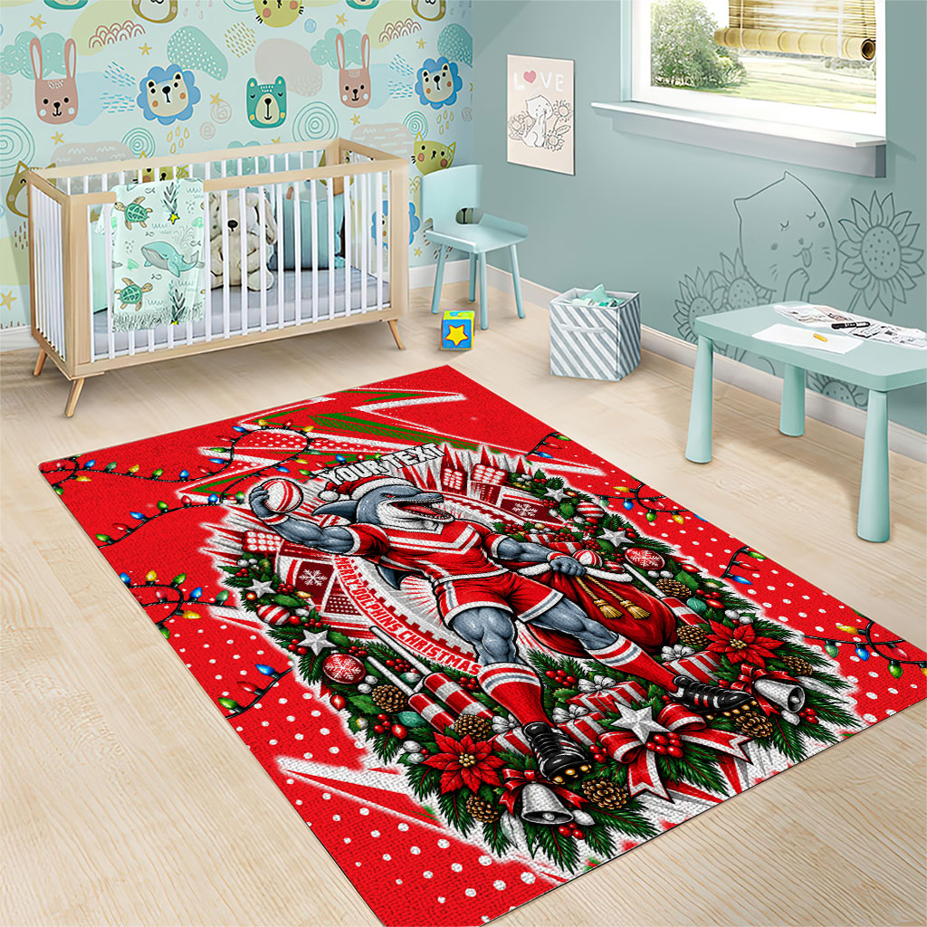 Personalized Dolphins Rugby Christmas Area Rug Holiday Mascot Graphic Art Festive Lights Bow