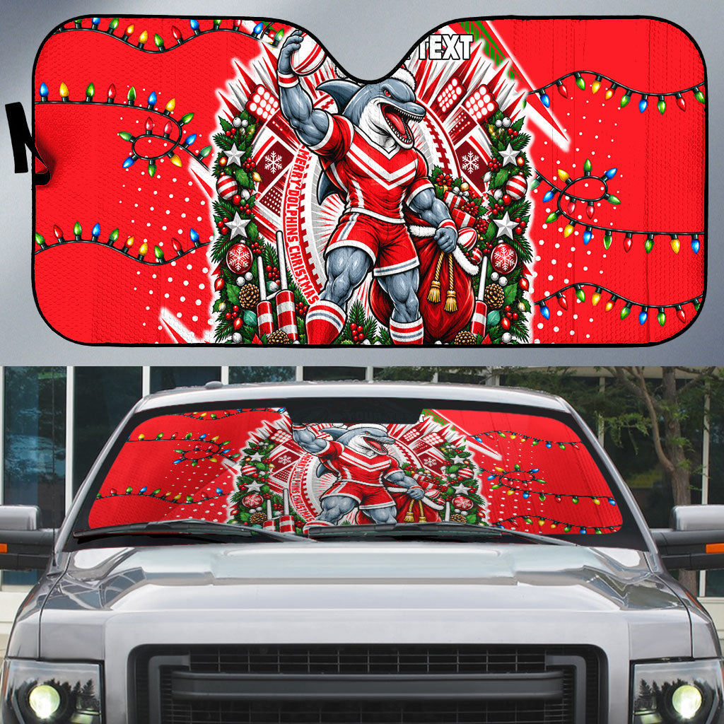 Personalized Dolphins Rugby Christmas Auto Sun Shade Holiday Mascot Graphic Art Festive Lights Bow