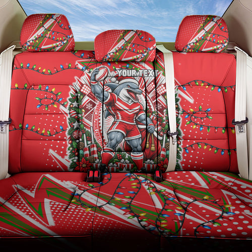 Personalized Dolphins Rugby Christmas Back Car Seat Cover Holiday Mascot Graphic Art Festive Lights Bow
