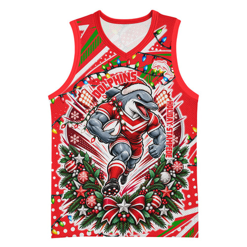 Personalized Dolphins Rugby Christmas Basketball Jersey Holiday Mascot Graphic Art Festive Lights Bow
