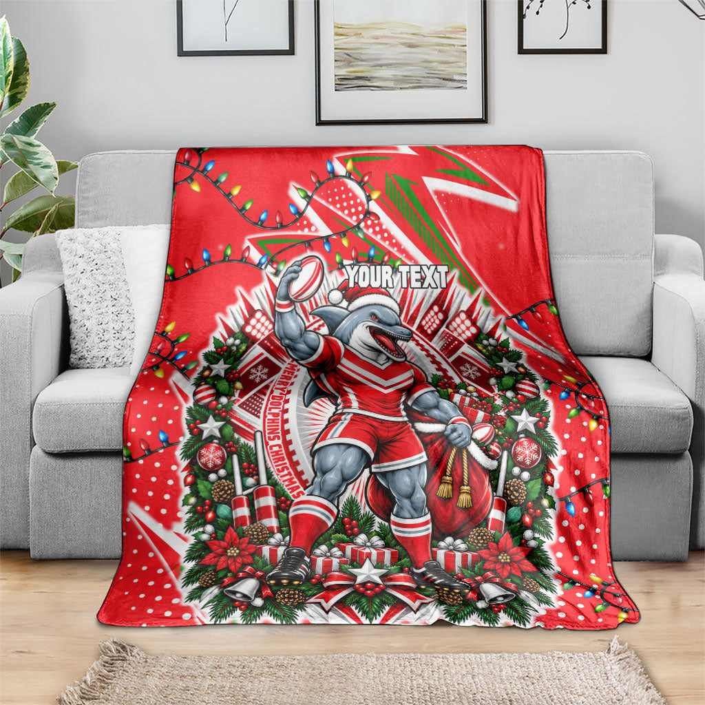 Personalized Dolphins Rugby Christmas Blanket Holiday Mascot Graphic Art Festive Lights Bow