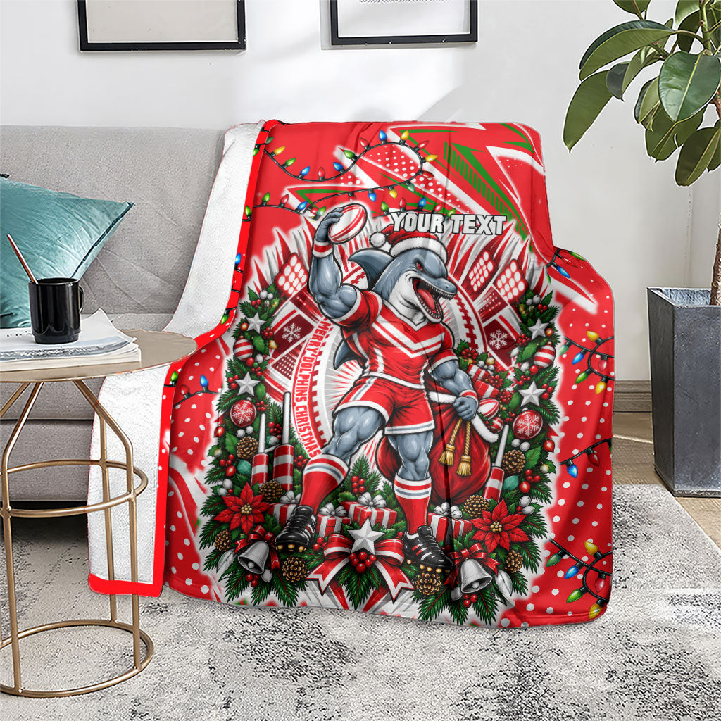 Personalized Dolphins Rugby Christmas Blanket Holiday Mascot Graphic Art Festive Lights Bow