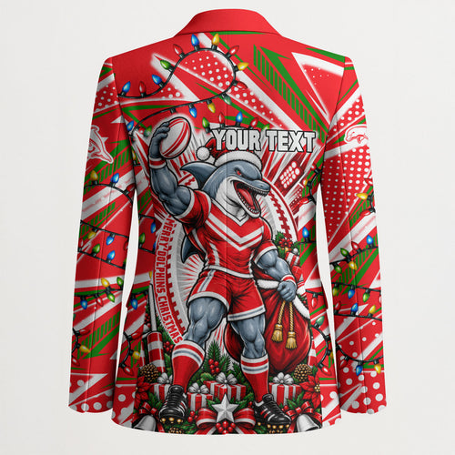 Personalized Dolphins Rugby Christmas Blazer Holiday Mascot Graphic Art Festive Lights Bow