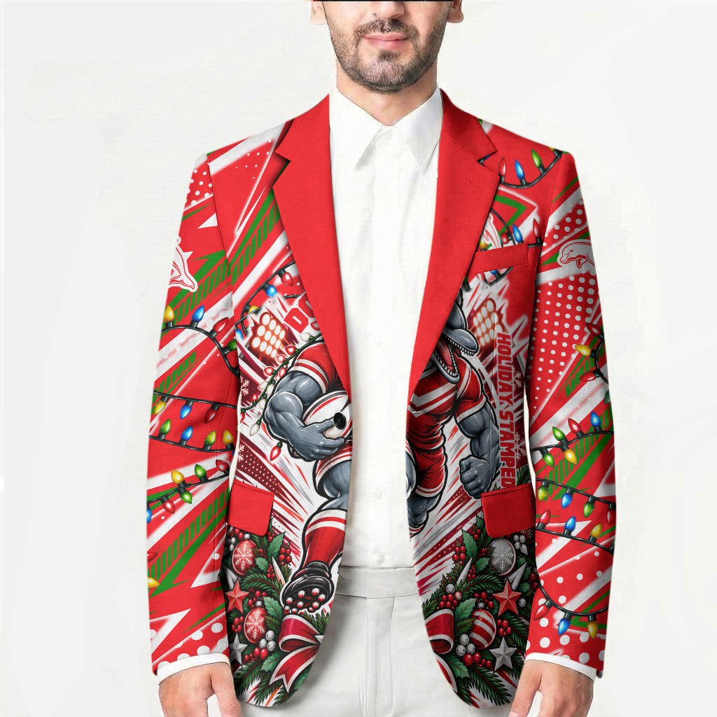 Personalized Dolphins Rugby Christmas Blazer Holiday Mascot Graphic Art Festive Lights Bow