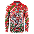 Personalized Dolphins Rugby Christmas Button Sweatshirt Holiday Mascot Graphic Art Festive Lights Bow