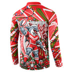 Personalized Dolphins Rugby Christmas Button Sweatshirt Holiday Mascot Graphic Art Festive Lights Bow