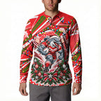 Personalized Dolphins Rugby Christmas Button Sweatshirt Holiday Mascot Graphic Art Festive Lights Bow
