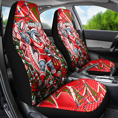 Personalized Dolphins Rugby Christmas Car Seat Cover Holiday Mascot Graphic Art Festive Lights Bow
