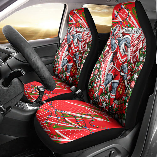 Personalized Dolphins Rugby Christmas Car Seat Cover Holiday Mascot Graphic Art Festive Lights Bow