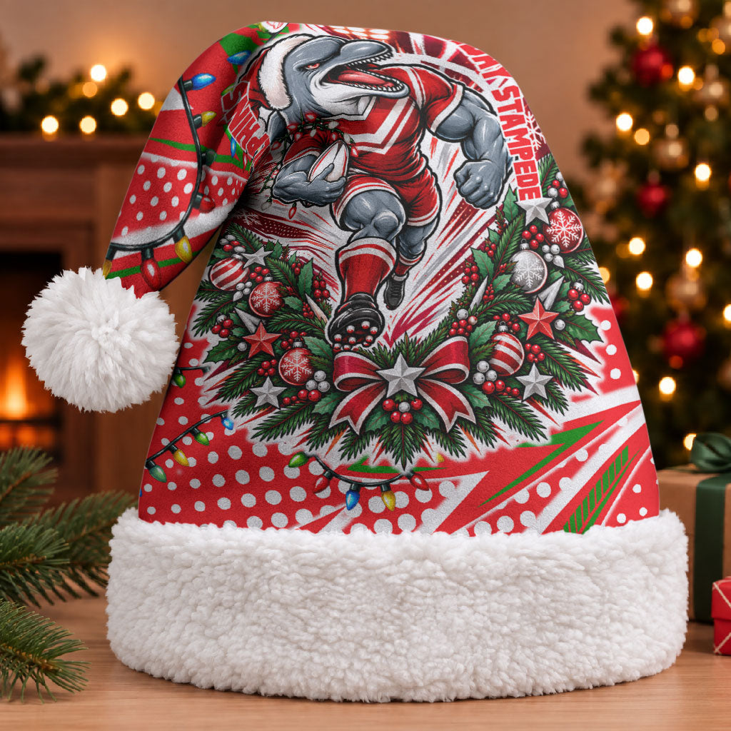 Dolphins Rugby Christmas Santa Hat Holiday Mascot Graphic Art Festive Lights Bow