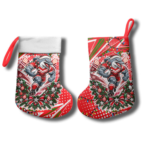 Dolphins Rugby Christmas Stocking Holiday Mascot Graphic Art Festive Lights Bow