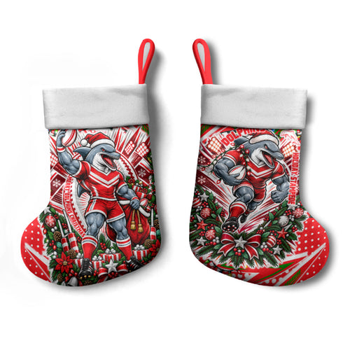 Dolphins Rugby Christmas Stocking Holiday Mascot Graphic Art Festive Lights Bow