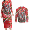 Personalized Dolphins Rugby Christmas Couples Matching Long Sleeve Bodycon Dress and Long Sleeve Button Shirt Holiday Mascot Graphic Art Festive Lights Bow