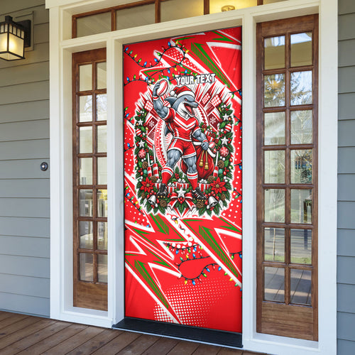 Personalized Dolphins Rugby Christmas Door Cover Holiday Mascot Graphic Art Festive Lights Bow