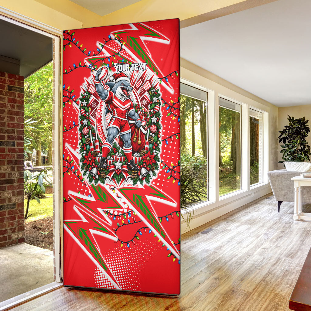 Personalized Dolphins Rugby Christmas Door Cover Holiday Mascot Graphic Art Festive Lights Bow