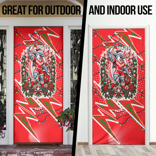 Personalized Dolphins Rugby Christmas Door Cover Holiday Mascot Graphic Art Festive Lights Bow