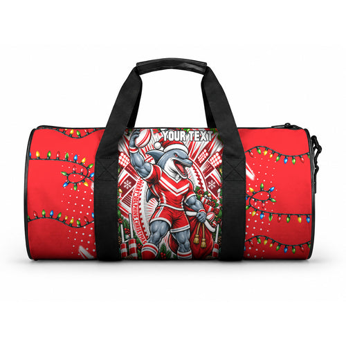Personalized Dolphins Rugby Christmas Duffle Bag Holiday Mascot Graphic Art Festive Lights Bow