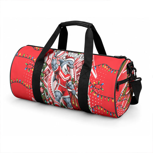 Personalized Dolphins Rugby Christmas Duffle Bag Holiday Mascot Graphic Art Festive Lights Bow