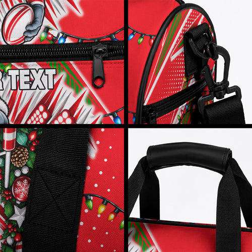 Personalized Dolphins Rugby Christmas Duffle Bag Holiday Mascot Graphic Art Festive Lights Bow