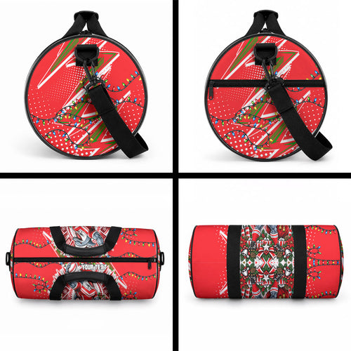 Personalized Dolphins Rugby Christmas Duffle Bag Holiday Mascot Graphic Art Festive Lights Bow