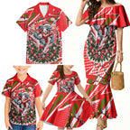 Personalized Dolphins Rugby Christmas Family Matching Mermaid Dress and Hawaiian Shirt Holiday Mascot Graphic Art Festive Lights Bow