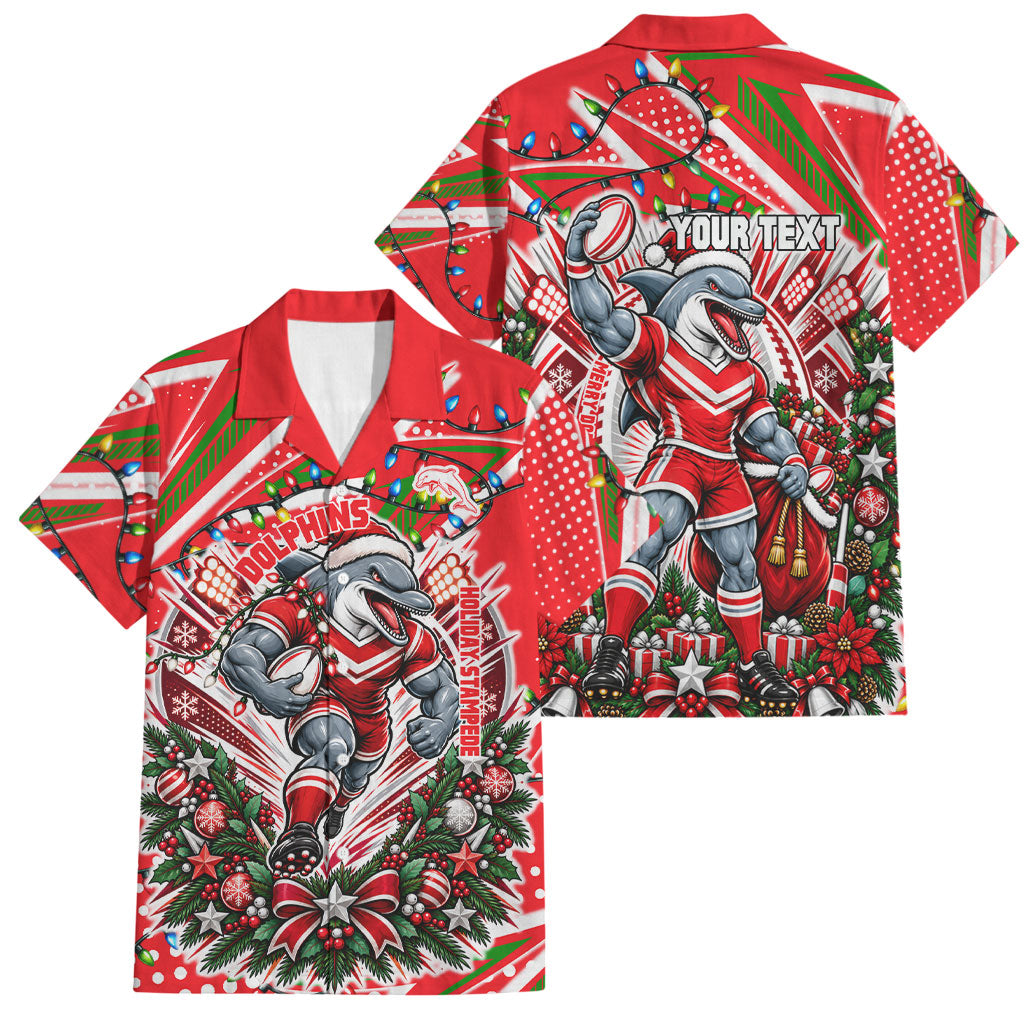Personalized Dolphins Rugby Christmas Family Matching Off Shoulder Maxi Dress and Hawaiian Shirt Holiday Mascot Graphic Art Festive Lights Bow