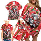 Personalized Dolphins Rugby Christmas Family Matching Off Shoulder Short Dress and Hawaiian Shirt Holiday Mascot Graphic Art Festive Lights Bow