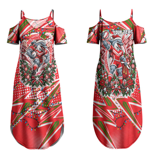 Personalized Dolphins Rugby Christmas Family Matching Summer Maxi Dress and Hawaiian Shirt Holiday Mascot Graphic Art Festive Lights Bow