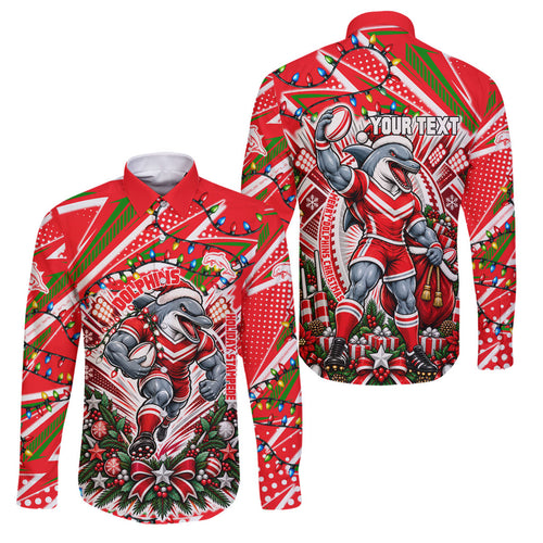 Personalized Dolphins Rugby Christmas Family Matching Tank Maxi Dress and Hawaiian Shirt Holiday Mascot Graphic Art Festive Lights Bow