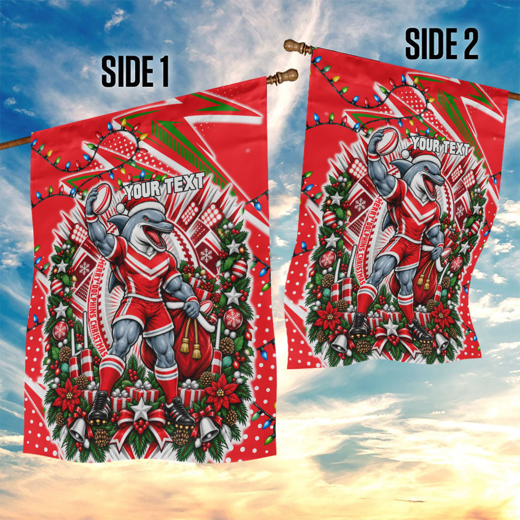 Personalized Dolphins Rugby Christmas Garden Flag Holiday Mascot Graphic Art Festive Lights Bow