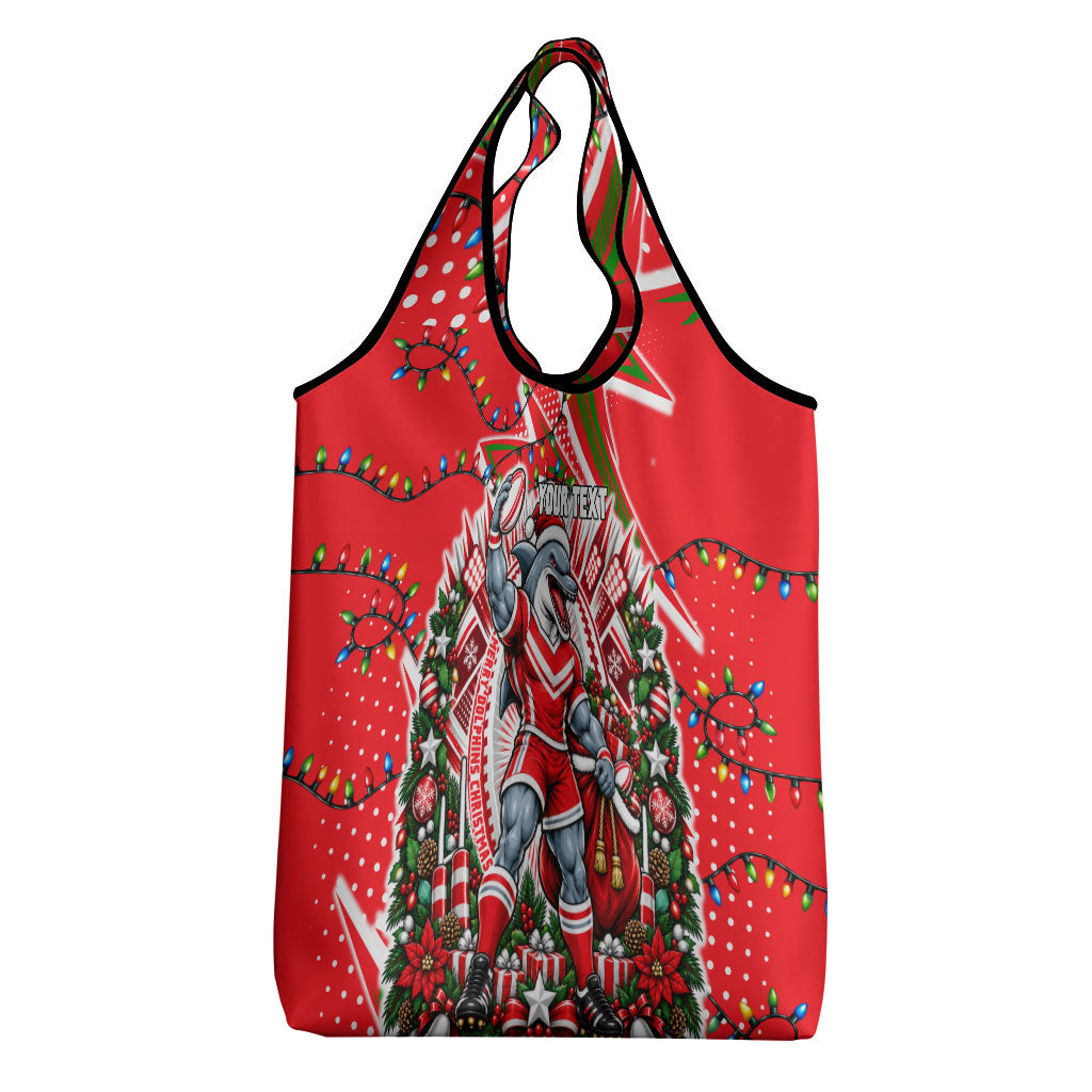 Personalized Dolphins Rugby Christmas Grocery Bag Holiday Mascot Graphic Art Festive Lights Bow