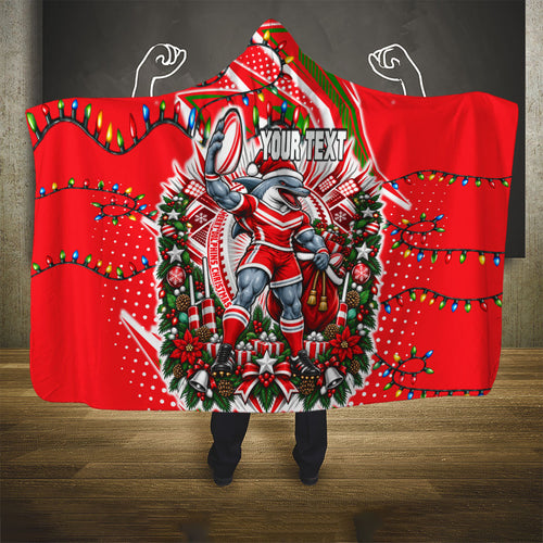 Personalized Dolphins Rugby Christmas Hooded Blanket Holiday Mascot Graphic Art Festive Lights Bow