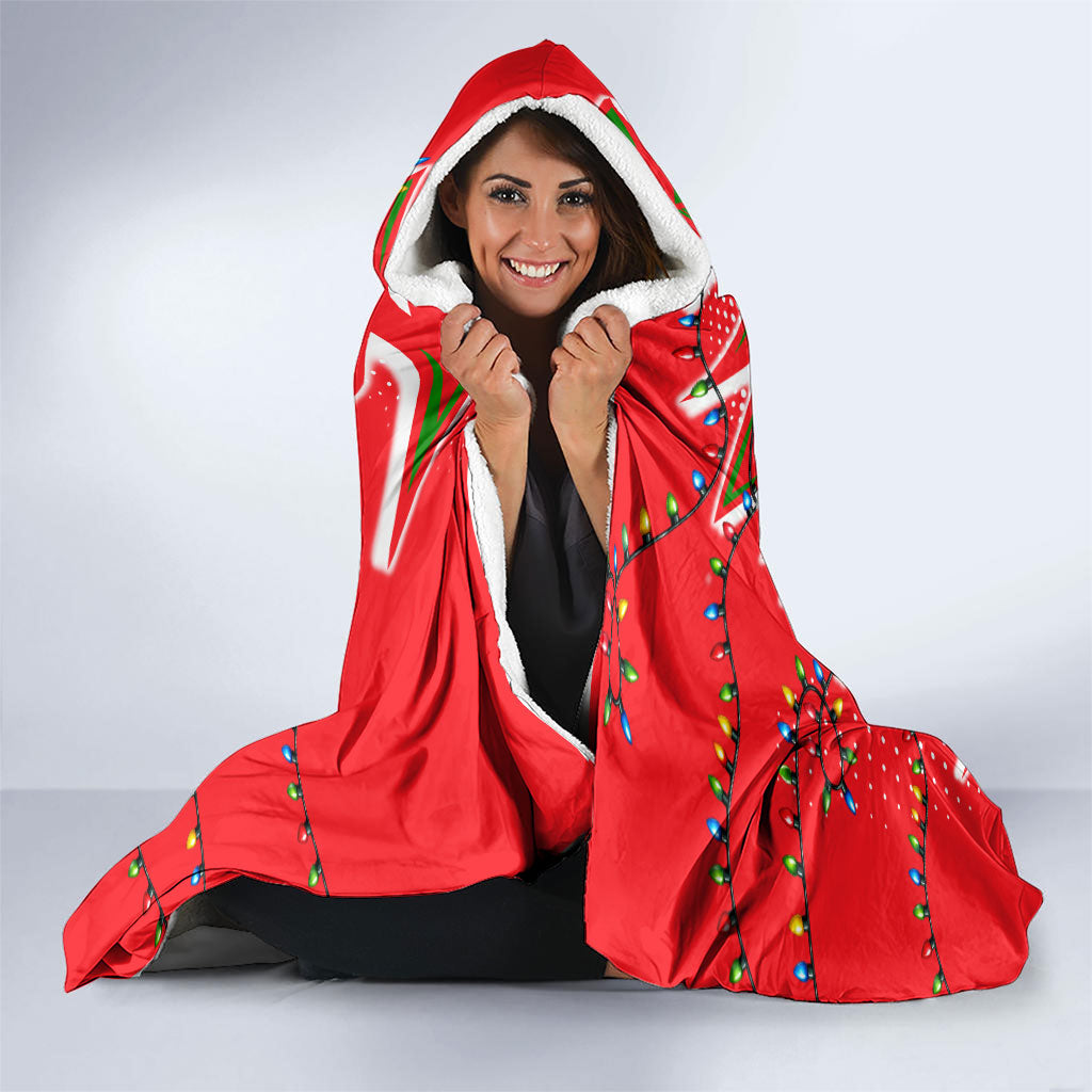 Personalized Dolphins Rugby Christmas Hooded Blanket Holiday Mascot Graphic Art Festive Lights Bow