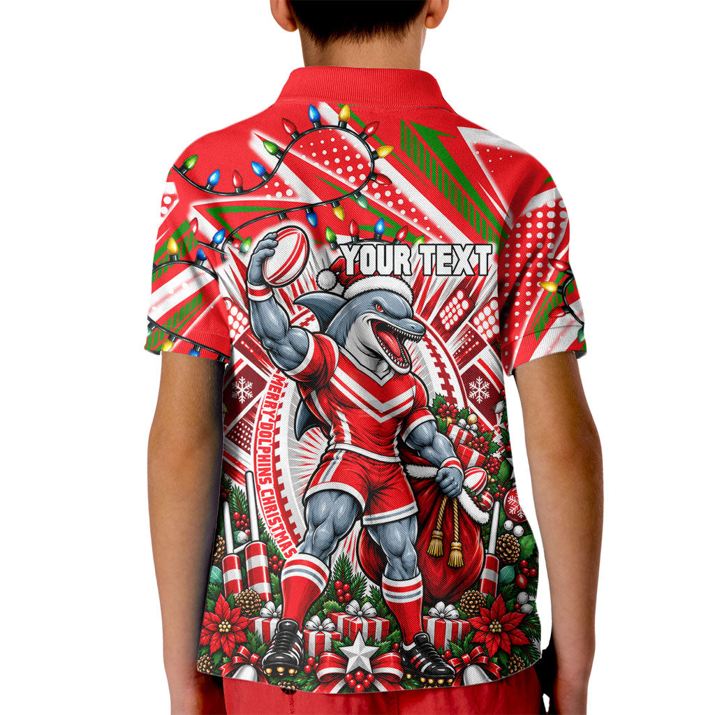 Personalized Dolphins Rugby Christmas Kid Polo Shirt Holiday Mascot Graphic Art Festive Lights Bow