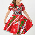 Personalized Dolphins Rugby Christmas Kid Short Sleeve Dress Holiday Mascot Graphic Art Festive Lights Bow