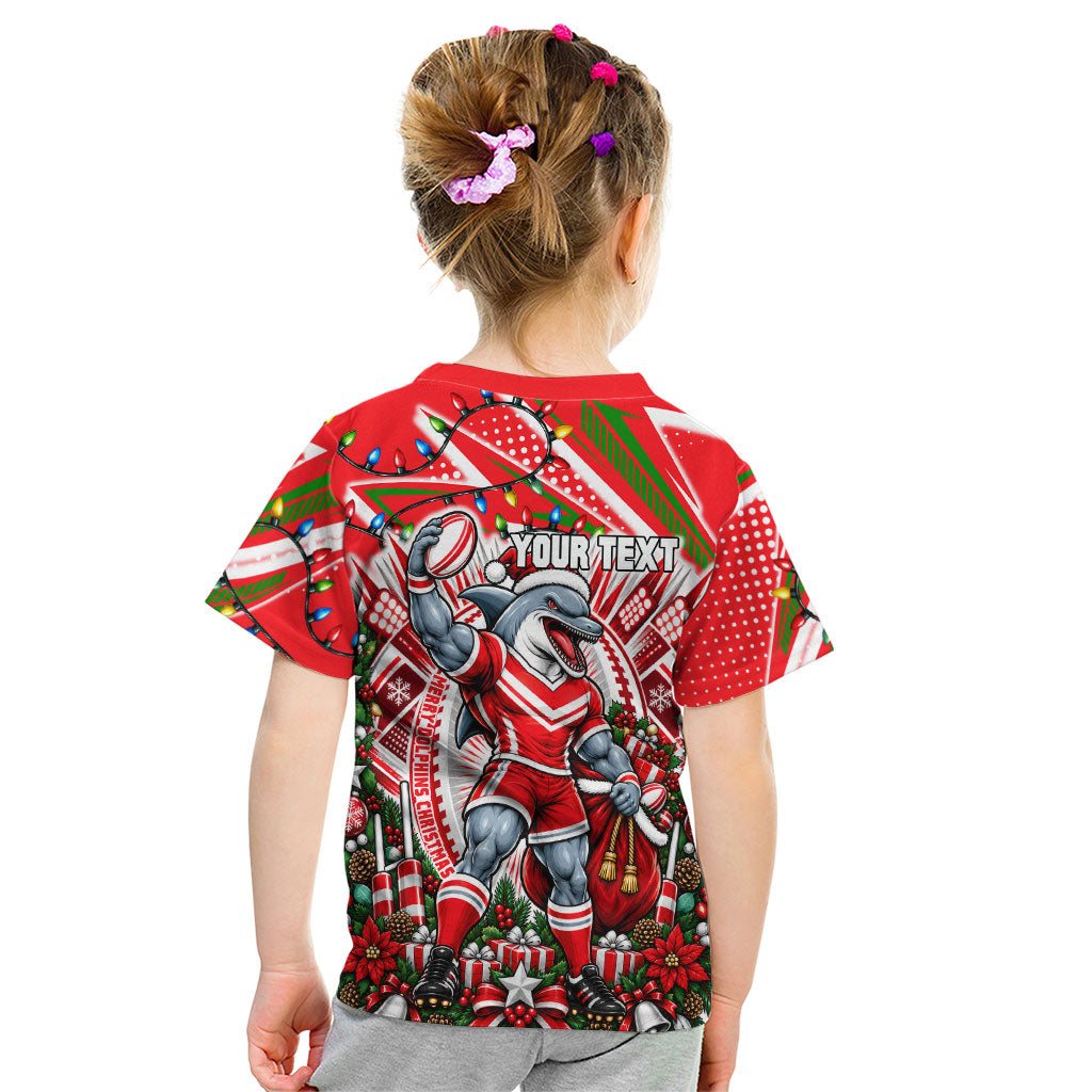 Personalized Dolphins Rugby Christmas Kid T Shirt Holiday Mascot Graphic Art Festive Lights Bow