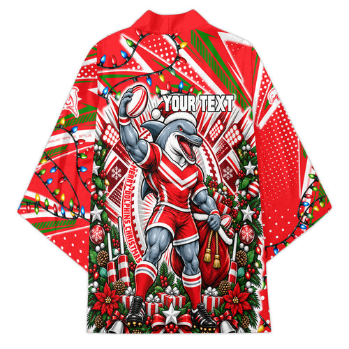 Personalized Dolphins Rugby Christmas Kimono Holiday Mascot Graphic Art Festive Lights Bow