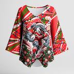 Personalized Dolphins Rugby Christmas Kimono Sleeve Blouse Holiday Mascot Graphic Art Festive Lights Bow