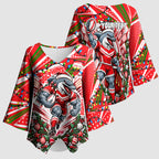 Personalized Dolphins Rugby Christmas Kimono Sleeve Blouse Holiday Mascot Graphic Art Festive Lights Bow
