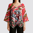Personalized Dolphins Rugby Christmas Kimono Sleeve Blouse Holiday Mascot Graphic Art Festive Lights Bow